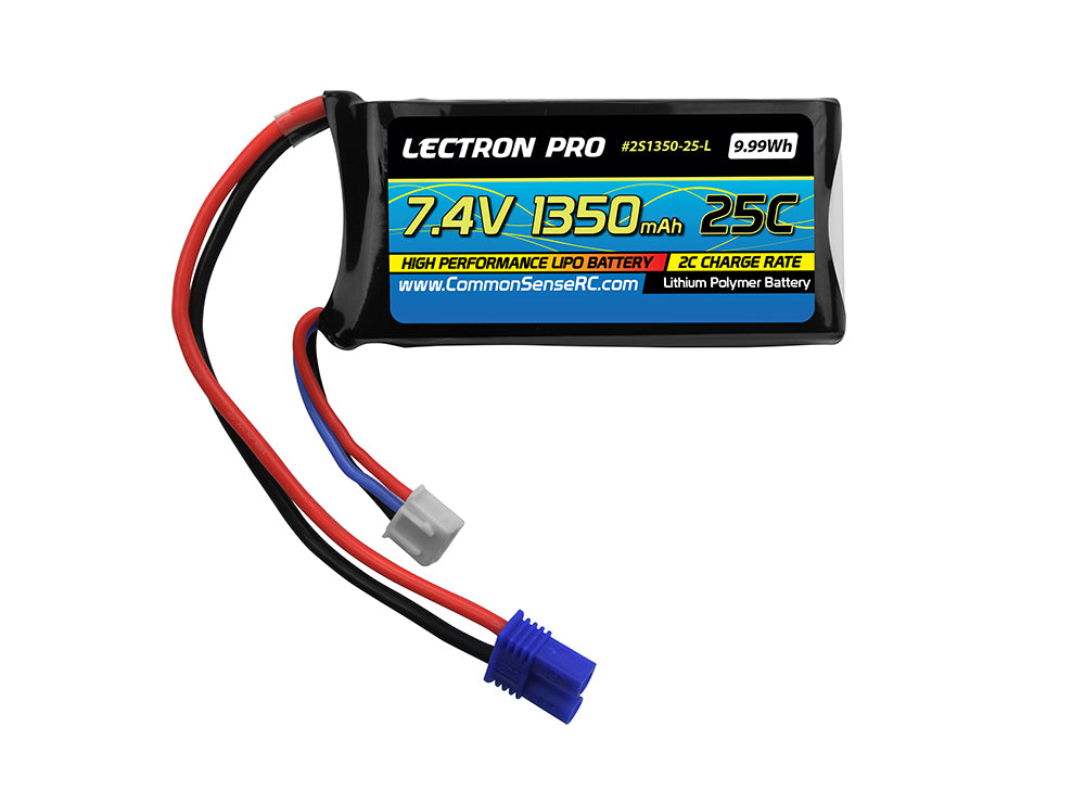 Lectron Pro 7.4V 1350mAh 25C Lipo Battery with EC2 Connector - - Common Sense RC