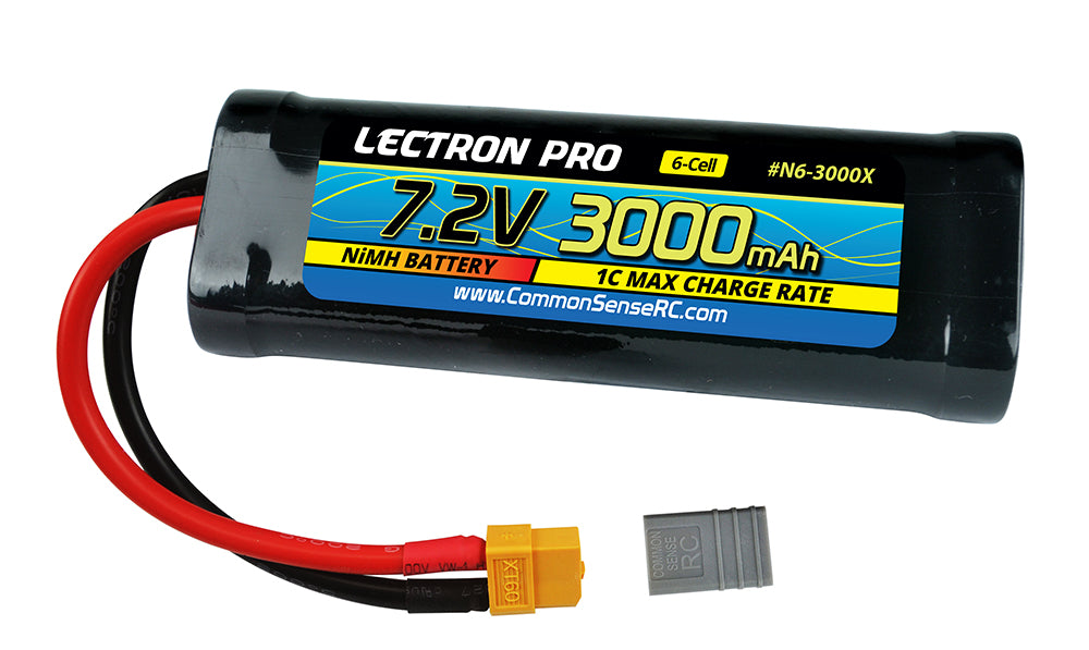 Lectron Pro NiMH 7.2V (6-cell) 3000mAh Flat Pack with XT60 Connector + CSRC adapter for XT60 batteries to popular RC vehicles - Battery - Common Sense RC