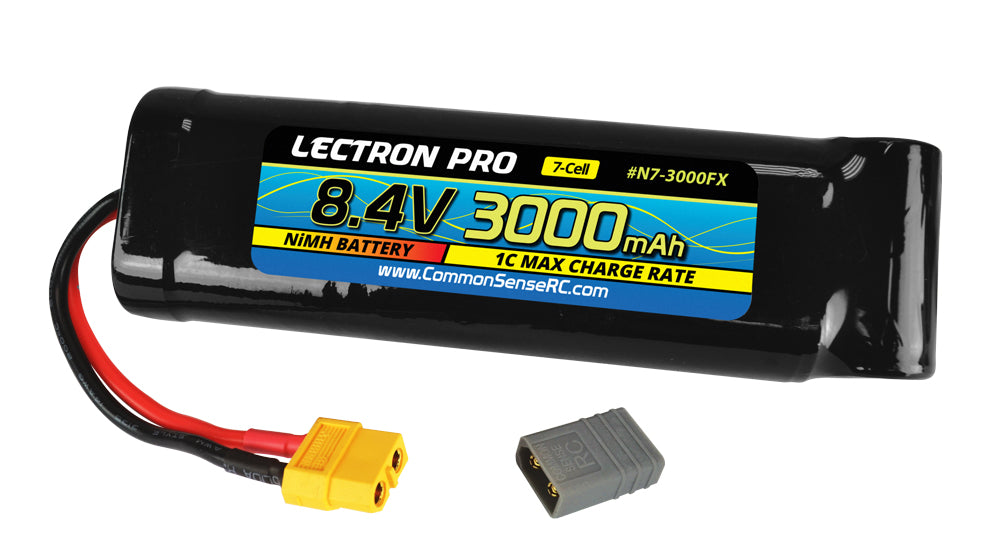 Lectron Pro NiMH 8.4V (7-cell) 3000mAh Flat Pack with XT60 Connector + CSRC adapter for XT60 batteries to popular RC vehicles - Battery - Common Sense RC