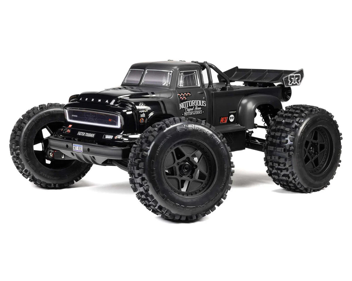 Arrma Notorious 6S BLX Brushless RTR 1/8 Monster Stunt Truck (Black) (V6) w/SLT3 2.4GHz Radio -  - RC Visions