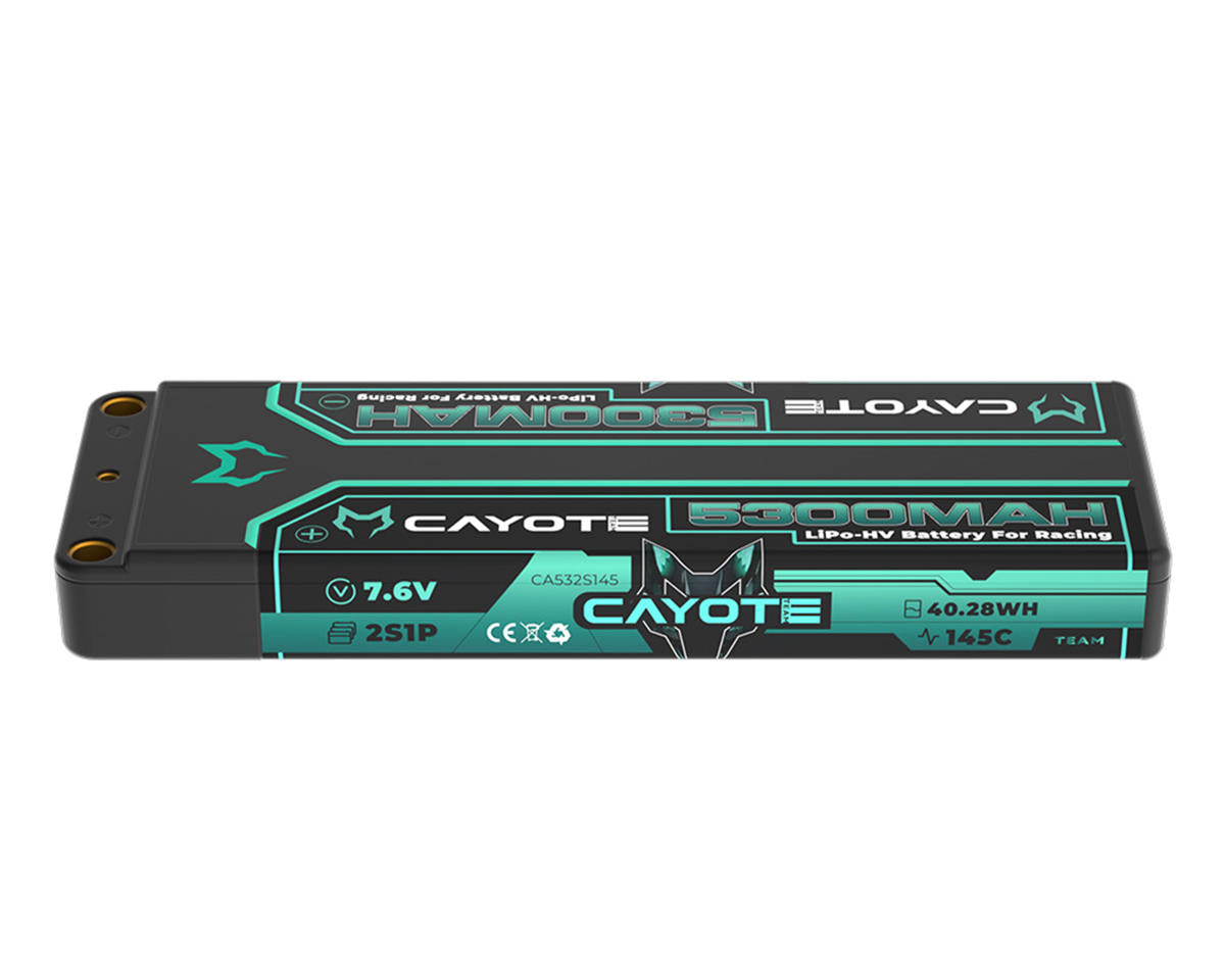Cayote 2S 145C LCG Stick LiHV Battery (7.6V/5300mAh) w/5mm Bullets - - AMain Distributing