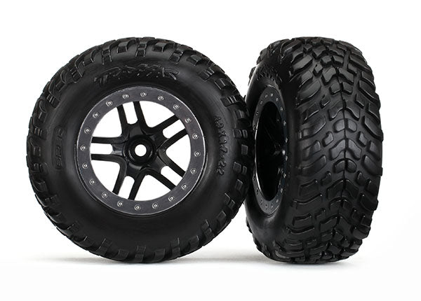 Traxxas Black & Satin Chrome Wheels & S1 Off-Road Tires (2)