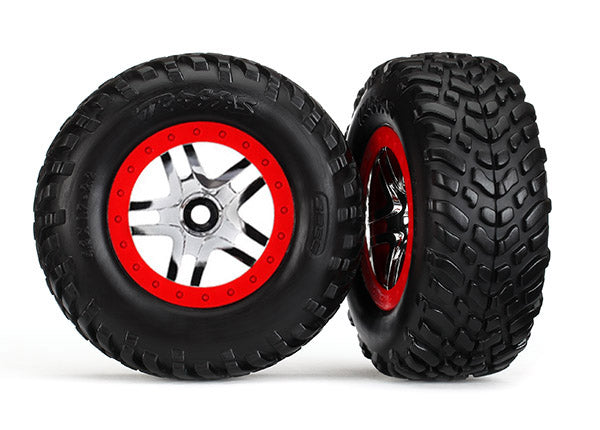 Traxxas Chrome & Red Wheels w/ S1 SCT Tires (2)