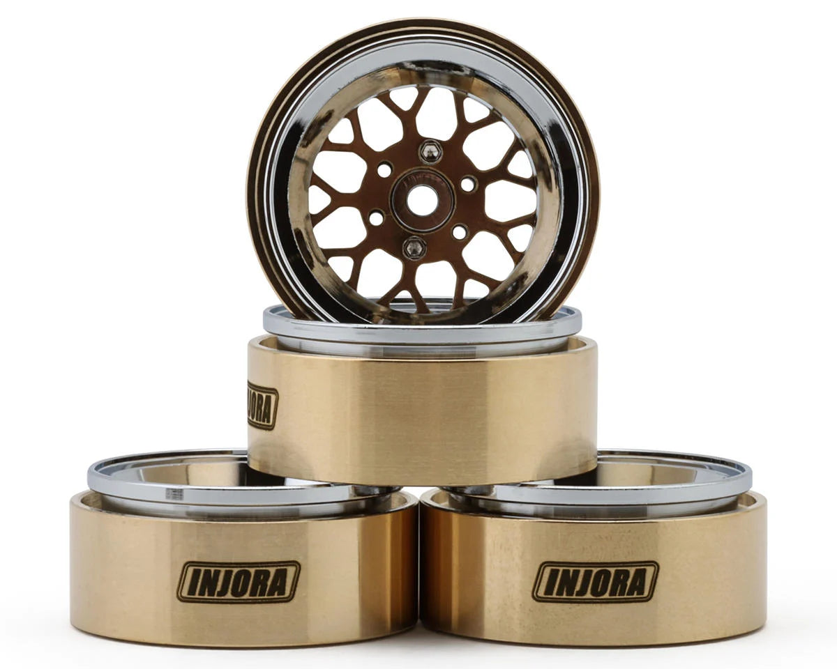 Injora 1.3" ModuWheel Brass & Aluminum Micro Rock Crawler Beadlock Wheels (43g ea) (Bronze/Chrome) (4) - - AMain Distributing