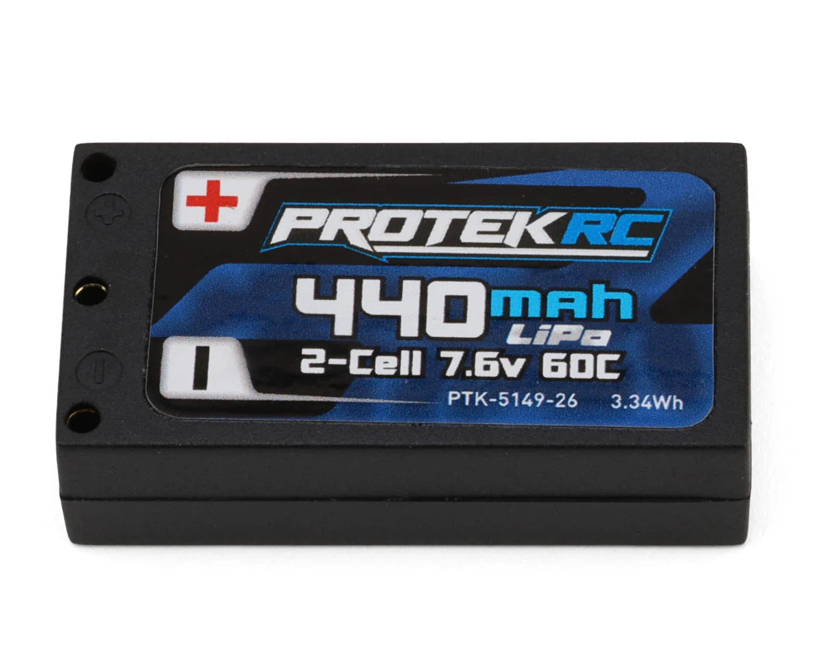 ProTek RC 2S 60C Low IR 1/28 Hard Case LiPo (7.6v/440mah) w/2mm Bullets - - AMain Distributing