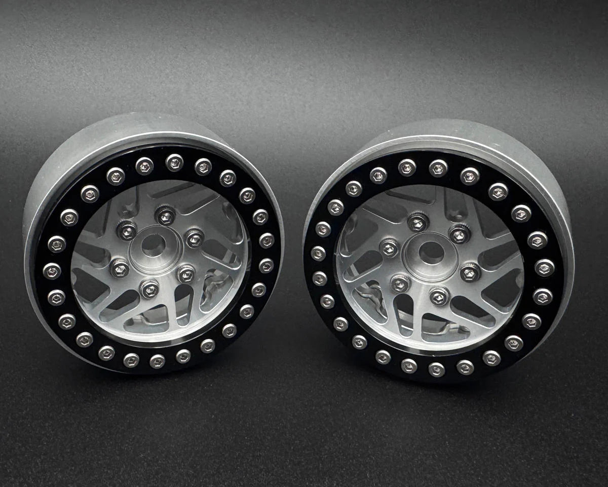 Reefs RC CROSSMAN 1.9" Aluminum Beadlock Wheels (Silver) (2) w/Reef Hubs & Rings - - AMain Distributing