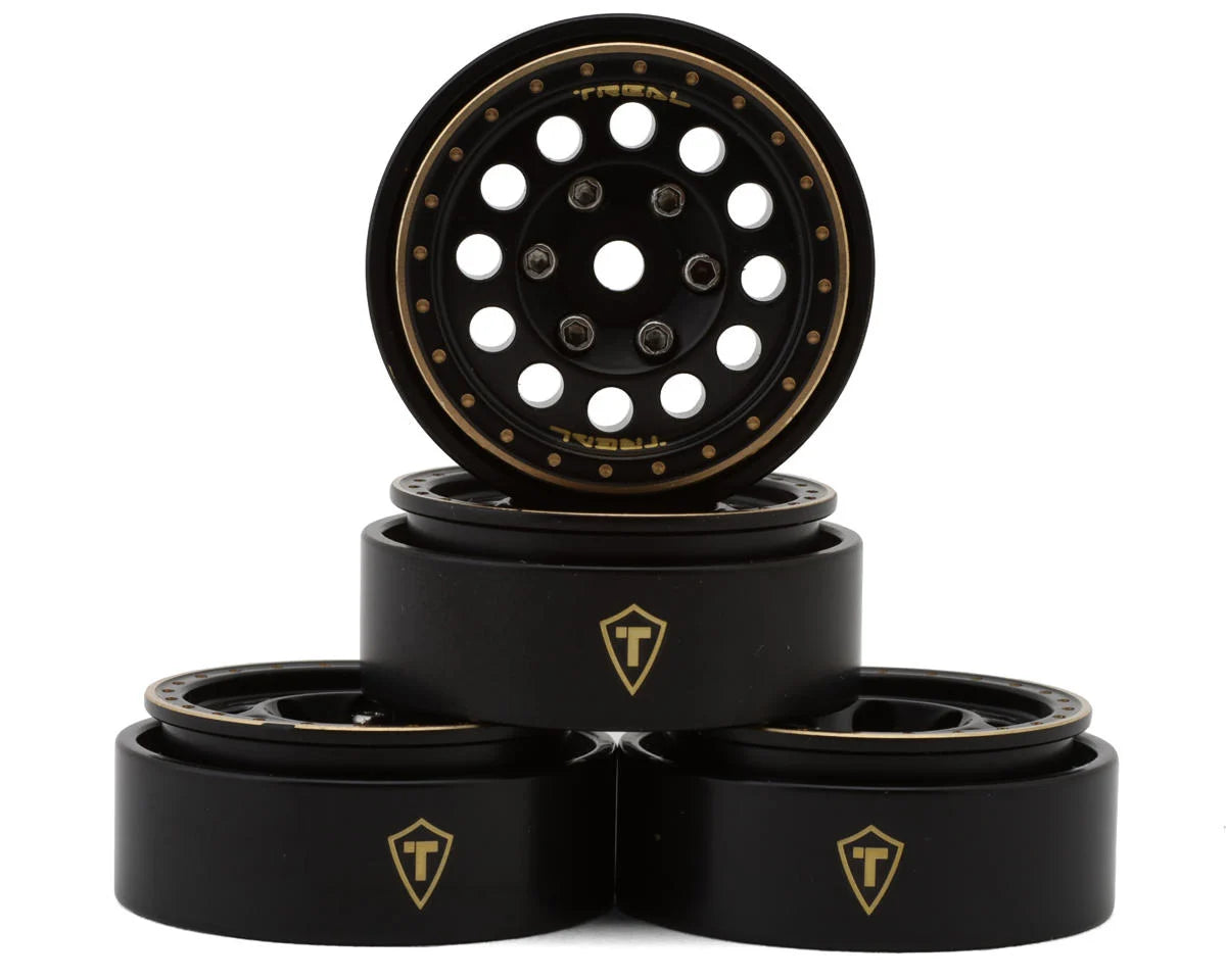 Treal Hobby Type A 1.0" 12-Hole Brass Beadlock Wheels (Black) (4) (40g) - - AMain Distributing