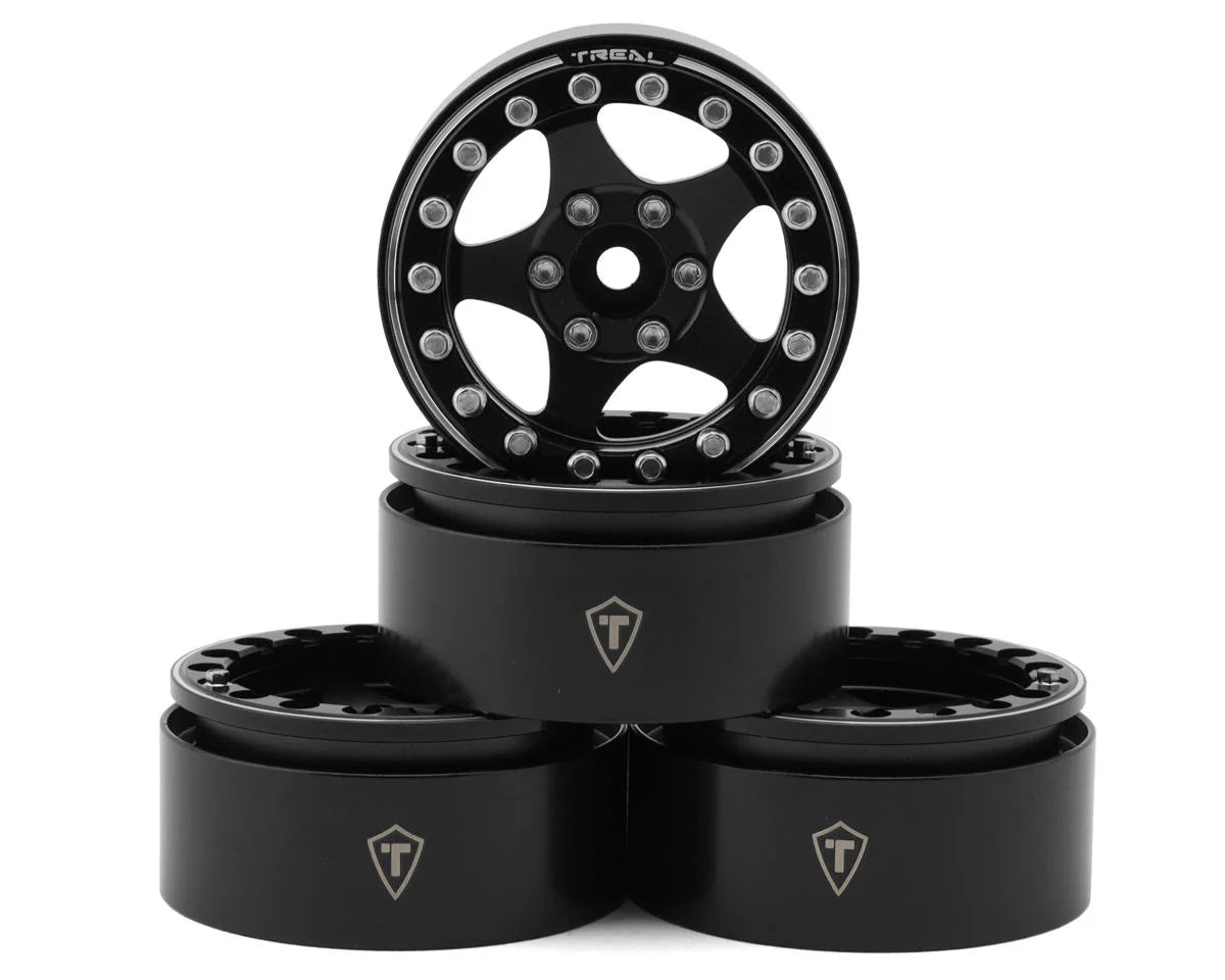 Treal Hobby Type E 1.9" Classic 5-Spoke Beadlock Wheels (Black/Black) (4) - - AMain Distributing