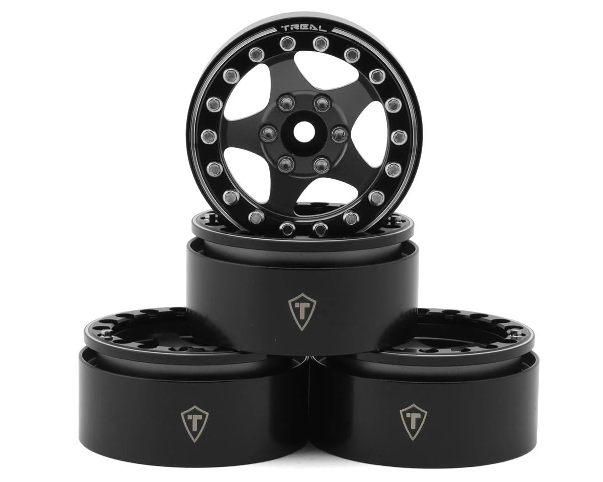 Treal Hobby Type E 1.9" Classic 5-Spoke Beadlock Wheels (Black/Black) (4)