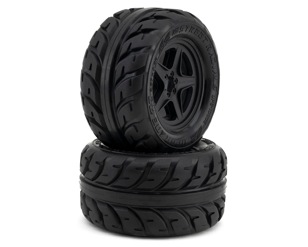 UpGrade RC Low-Pro BELTED Street Radials 2.8" Pre-Mounted On-Road Tires w/5-Star Wheels (2) (17mm/14mm/12mm Hex) - stpatty - AMain Distributing