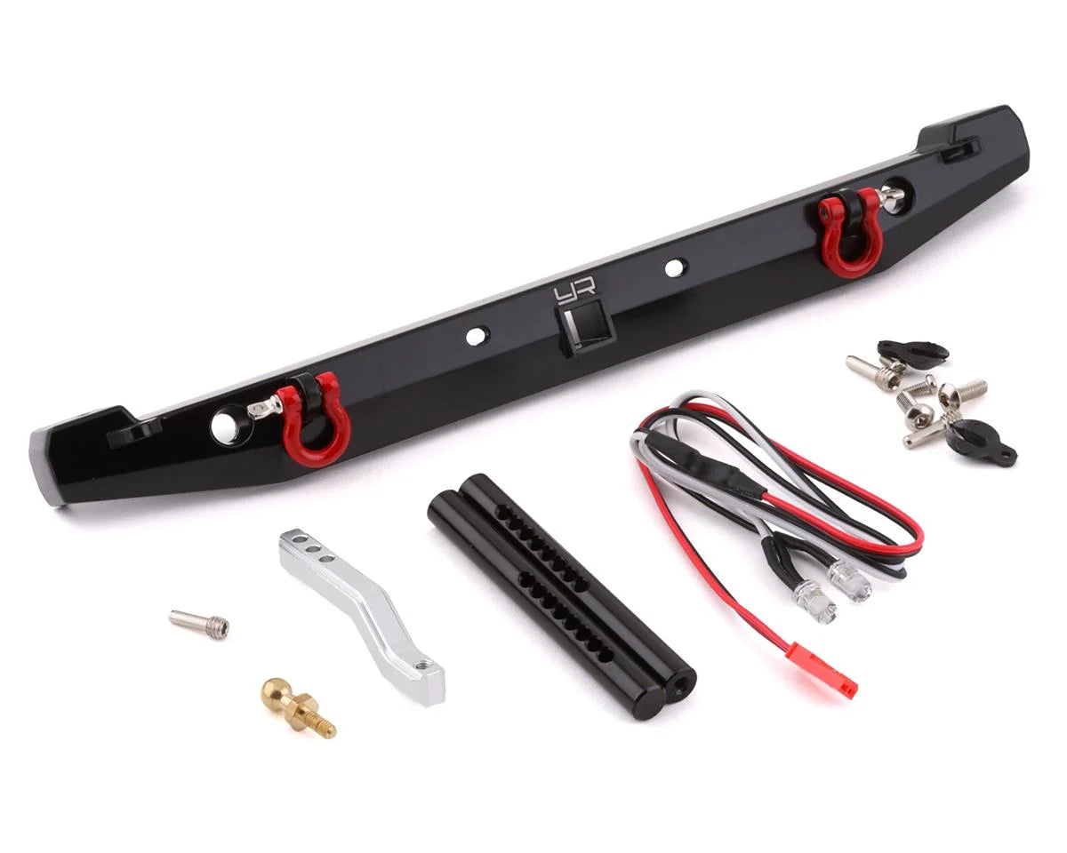 Yeah Racing TRX-4/SCX10 II Aluminum Rear Bumper w/LEDs & Tow Hook (Black) - - AMain Distributing