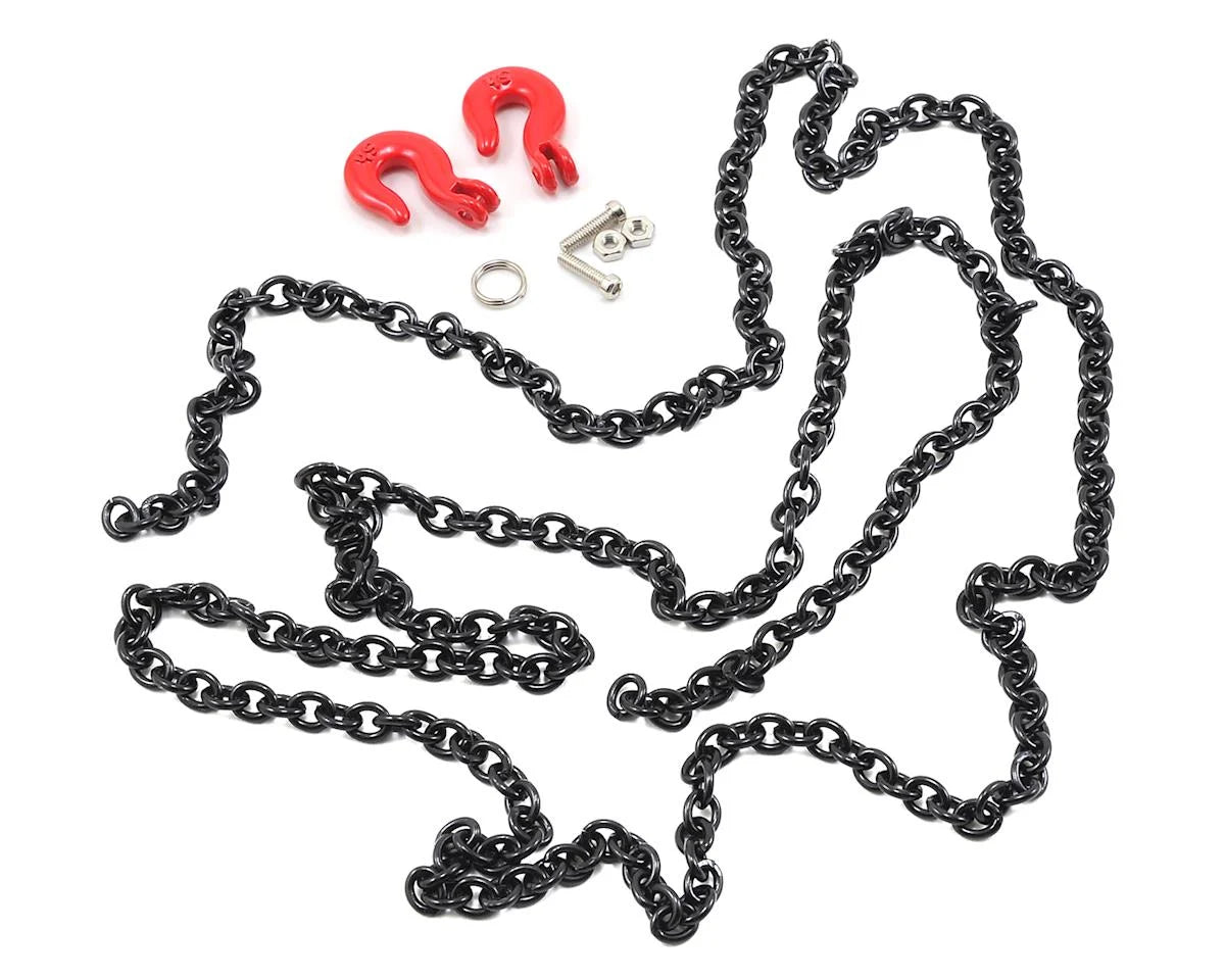 Yeah Racing 96cm 1/10 Crawler Scale Steel Chain Accessory w/Red Hooks (Black) - stpatty - AMain Distributing