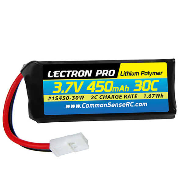 Common Sense RC Lectron Pro 3.7V 450mAh 30C Lipo Battery with Walkera Connector - Remote Control Toys - Common Sense RC