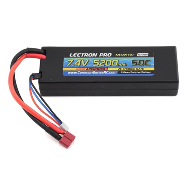Common Sense RC  Lectron Pro 7.4V 5200mAh 50C Lipo Battery with Deans-Type Connector for 1/10th Scale Cars & Trucks - Remote Control Toys - Common Sense RC