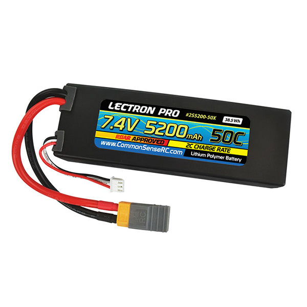 Common Sense RC  Lectron Pro 7.4V 5200mAh 50C Lipo Battery with XT60 Connector  CSRC adapter for XT60 TO TRAXXAS - Remote Control Toys - Common Sense RC