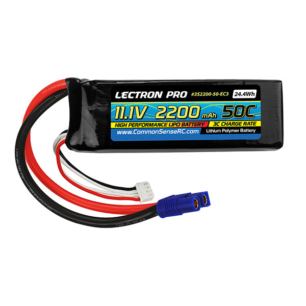 Common Sense RC Lectron Pro 3S 50C LiPo Battery w/EC3 (11.1V/2200mAh) -  - Common Sense RC