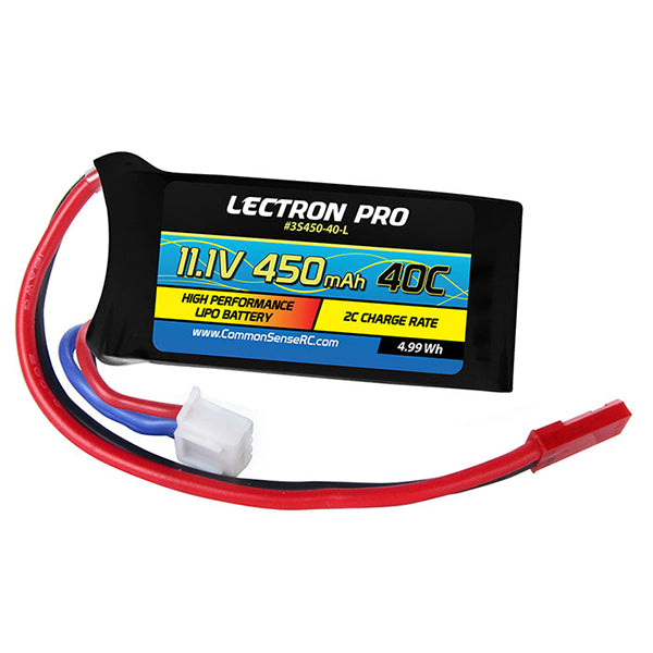 Common Sense RC Lectron Pro 11.1V 450mAh 40C Lipo Battery with JST Connector - Remote Control Toys - Common Sense RC
