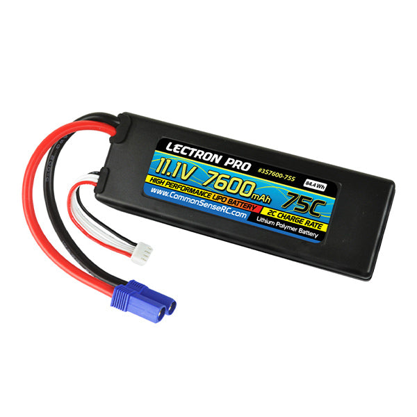 Common Sense RC Lectron Pro 11.1V 7600mAh 75C Hard Case Lipo Battery with EC5 - Remote Control Toys - Common Sense RC