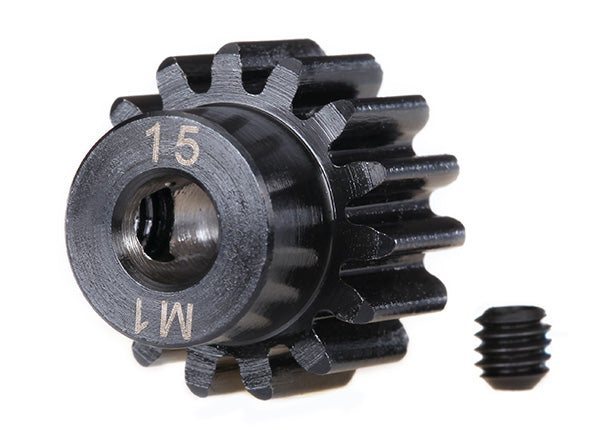 TRAXXAS Gear, 15-T pinion (machined) (1.0 metric pitch) (fits 5mm shaft)/ set screw (for use only with steel spur gears) - - Traxxas