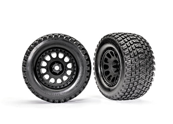 TRAXXAS Tires & wheels, assembled, glued (XRT™ Race black wheels, Gravix™ tires, foam inserts) (left & right) - - Traxxas
