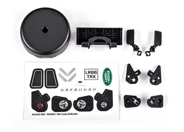 TRAXXAS TRX4M Grille/ mirrors, side (left & right)/ spare tire cover/ light retainers, body (front & rear, left & right)/ decal sheet (fits #9712 body) - - Traxxas