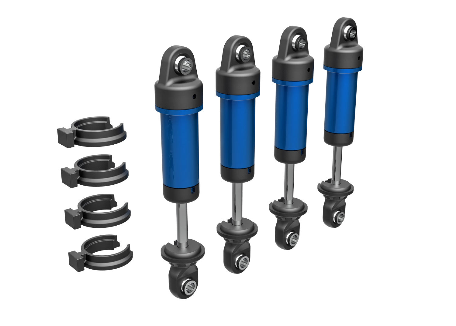 TRAXXAS Shocks, GTM, 6061-T6 aluminum (blue-anodized) (fully assembled w/o springs) (4) - - Traxxas