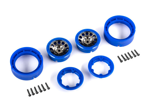 TRAXXAS Wheels, 1.0' Method Race Wheels 105 Beadlock (satin black chrome with blue beadlock) (2) - - Traxxas