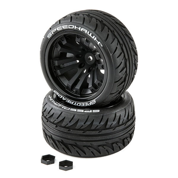 DuraTrax SpeedTreads Speedhawk Pre-Mounted 2.2" Stadium Truck Tires (Black) (2) w/12mm Hex - Wheel/Tires - Horizon Hobbies, Inc.