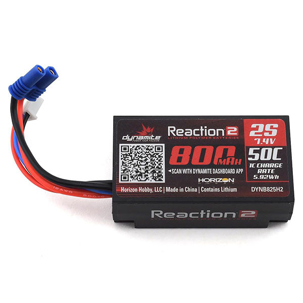 Dynamite Reaction 2S 50C Hard Case LiPo Battery w/EC2 Connector (7.4V/800mAh) - Remote Control Toys - Horizon Hobbies, Inc.