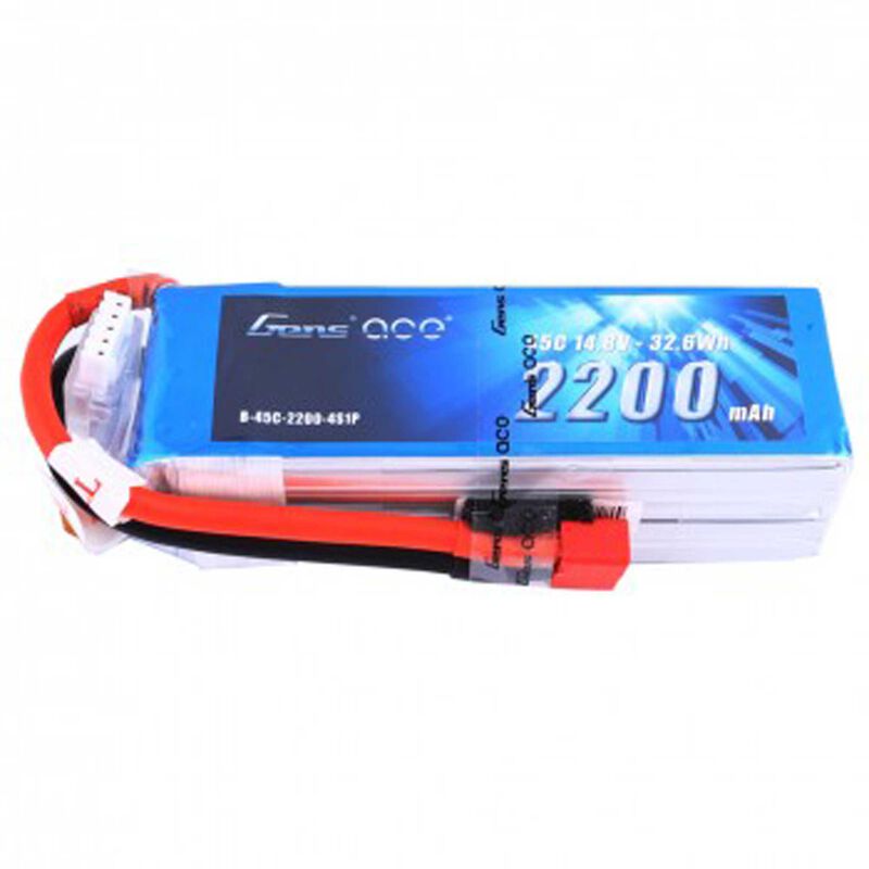 Gens Ace 4S LiPo Battery 45C (14.8V/2200mAh) w/T-Style Connector - Battery - Horizon Hobbies, Inc.