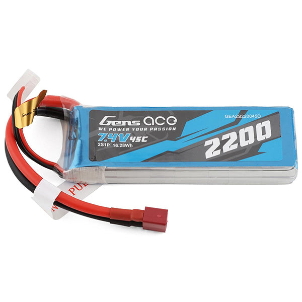 Gens Ace 2s LiPo Battery 45C (7.4V/2200mAh) w/T-Style Connector - Battery - Horizon Hobbies, Inc.