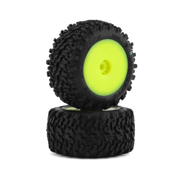 JConcepts Mini-B/Mini-T 2.0 Scorpios Pre-Mounted Rear Tires (Yellow) (2) (Green) - Wheel/Tires - AMain Distributing