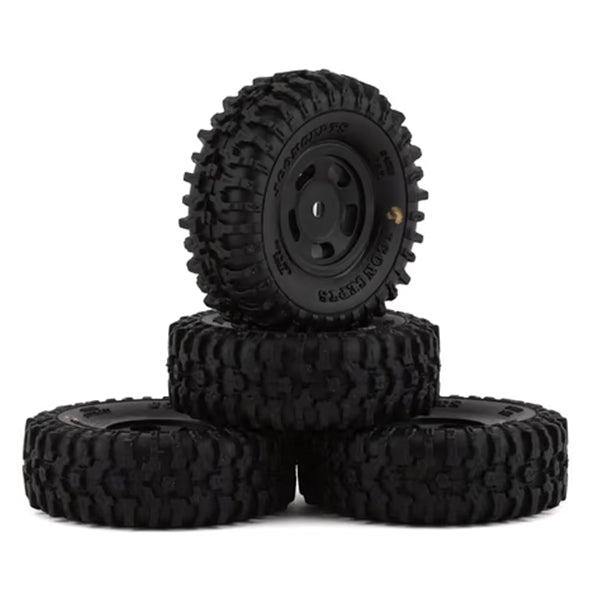 JConcepts SCX24 1.0" Tusk Pre-Mounted Tires w/Glide 5 Wheels (4) (Black) (Gold) w/7mm Hex - Wheel/Tires - AMain Distributing