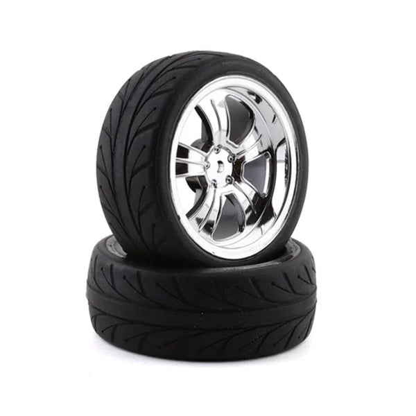 Losi 54x26mm Pre-Mounted Front Tires w/5-Spoke Wheels (Chrome) (2) - Wheel/Tires - Horizon Hobbies, Inc.