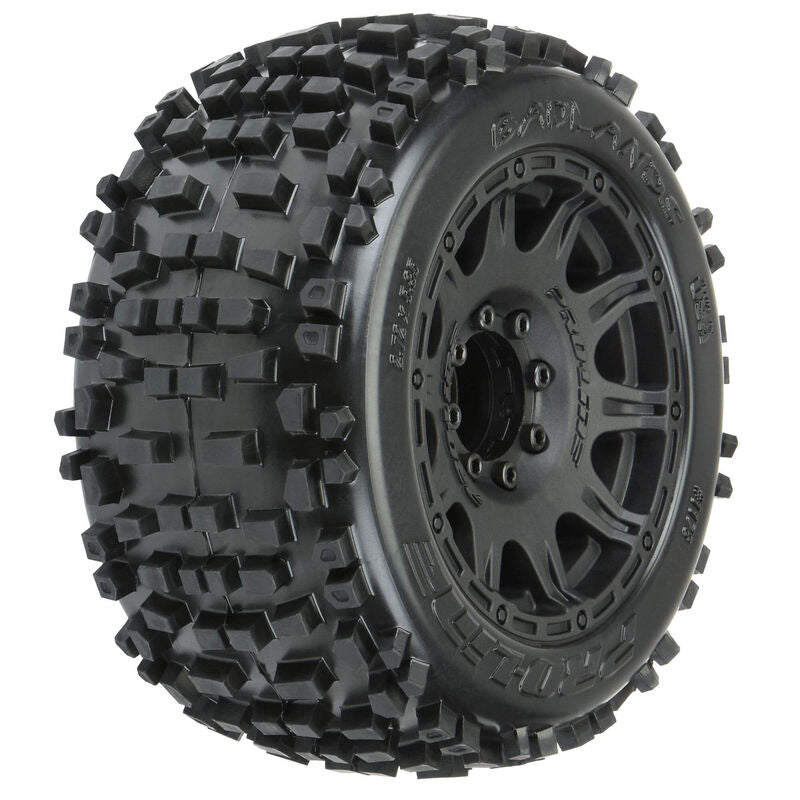 Pro-Line Badlands 3.8" Pre-Mounted Truck Tires (2) (Black) w/Raid Wheels (M2) - Remote Control Toys - Horizon Hobbies, Inc.