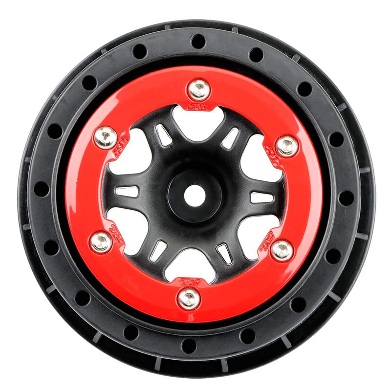 Pro-Line Split Six Bead-Loc Short Course Rear Wheels (Black/Red) (2) w/12mm Hex (Slash Rear) - Remote Control Toys - Horizon Hobbies, Inc.