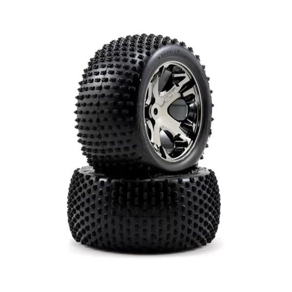 Traxxas Alias Rear Tires w/All-Star Wheels (2) (Black Chrome) (Standard) - Remote Control Toys - Traxxas