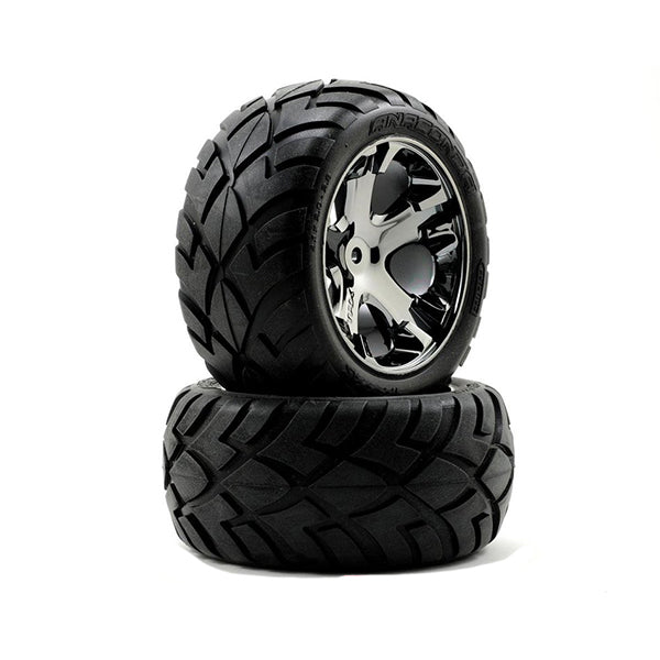 Traxxas Anaconda Rear Tires w/All-Star Wheels (2) (Black Chrome) (Standard) - Remote Control Toys - Traxxas