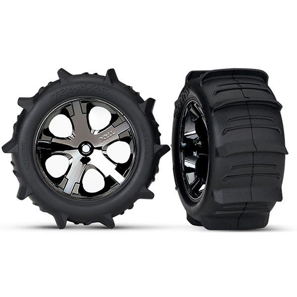 Traxxas 2.8" Pre-Mounted Paddle Tires w/All-Star Nitro Rear Wheels (2) (Black Chrome) - Remote Control Toys - Traxxas