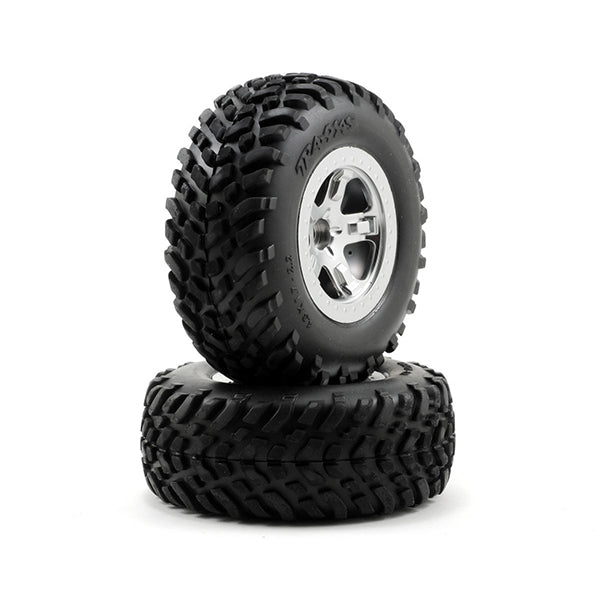 Traxxas 2.2/3.0 Tire w/SCT Front Wheel (2) (Satin Chrome) (Standard) - Remote Control Toys - Traxxas