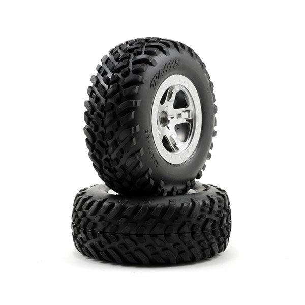 Traxxas 2.2/3.0 Tire w/SCT Front Wheel (2) (Satin Chrome) (Standard) - Remote Control Toys - Traxxas