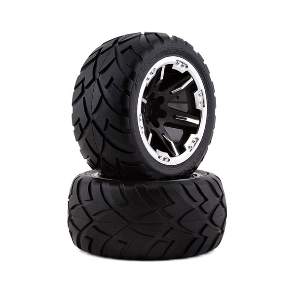 Traxxas Anaconda 2.8" Pre-Mounted Tires w/RXT Wheels (2) (Black Chrome) - Wheel/Tires - Traxxas