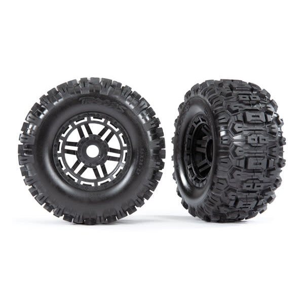 Traxxas Maxx Pre-Mounted Sledgehammer Tires w/17mm Wheels (Black) (2) - Remote Control Toys - Traxxas