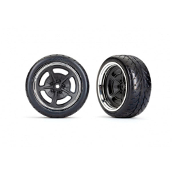 Traxxas Tires / wheels, assembled (blk w/ chrme whls) (wide, R) - Remote Control Toys - Traxxas