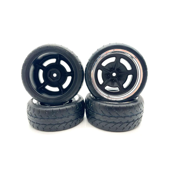 Traxxas Tires / wheels, assembled (blk w/ chrme whls) (wide, R) - Remote Control Toys - Traxxas