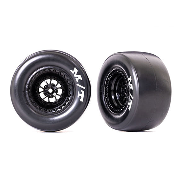 Traxxas Drag Slash Rear Pre-Mounted Sticky Tires (Gloss Black) (2) w/Weld Wheels & 12mm Hex - - Traxxas