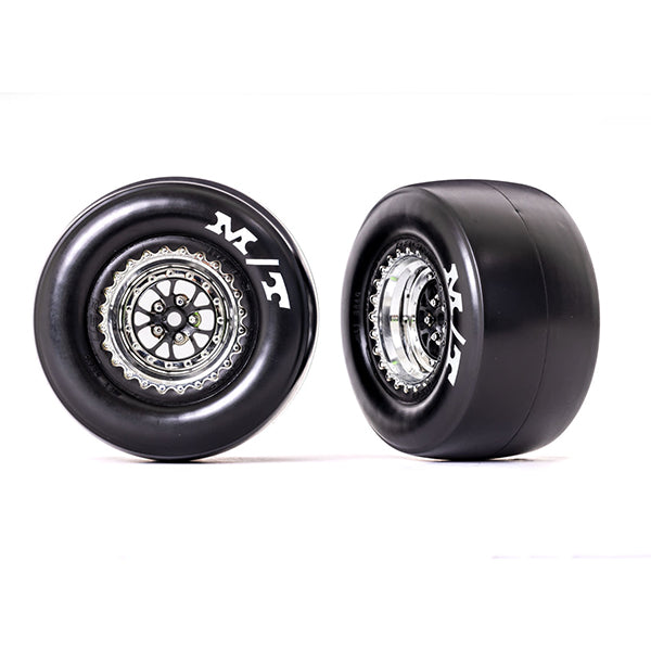 Traxxas Drag Slash Rear Pre-Mounted Sticky Tires (Black & Chrome) (2) w/Weld Wheels & 12mm Hex - - Traxxas