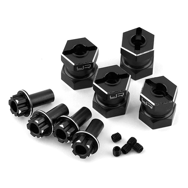 Yeah Racing 12mm Aluminum Hex Adaptors (Black) (4) (15mm Offset) - Remote Control Toys - AMain Distributing