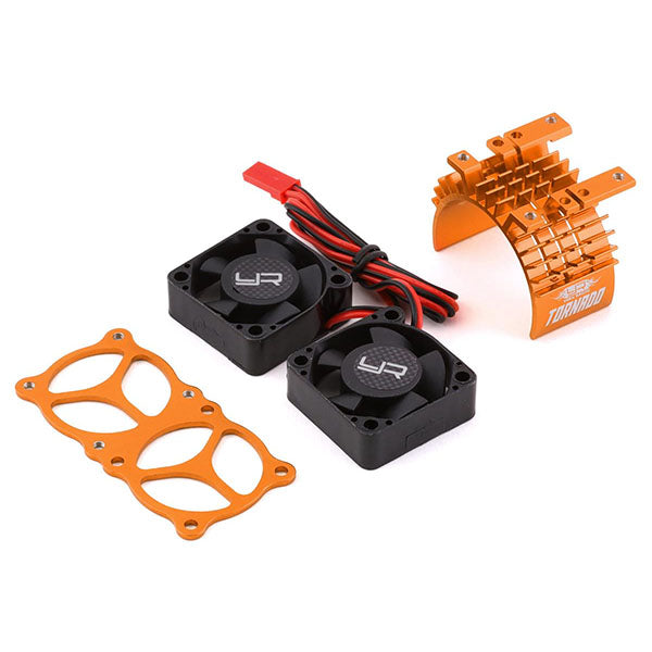 Yeah Racing Aluminum 540/550 Motor Heat Sink w/Twin Tornado Fans (Orange) - Remote Control Toys - AMain Distributing