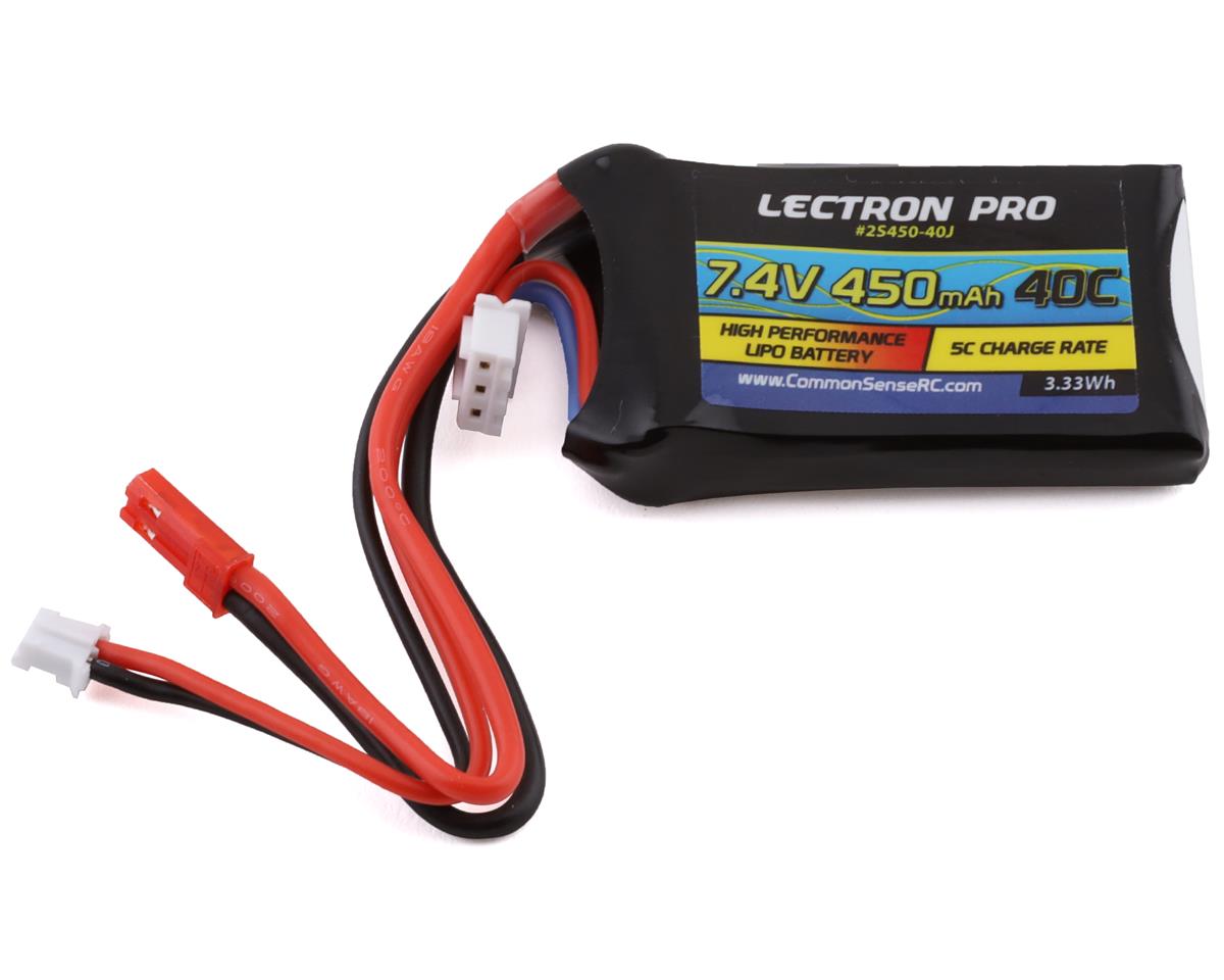 Common Sense RC Lectron Pro 2S Li-Po Battery Pack 40C (7.4V/450mAh) w/JST, & PH2.0 Connection - Battery - Common Sense RC